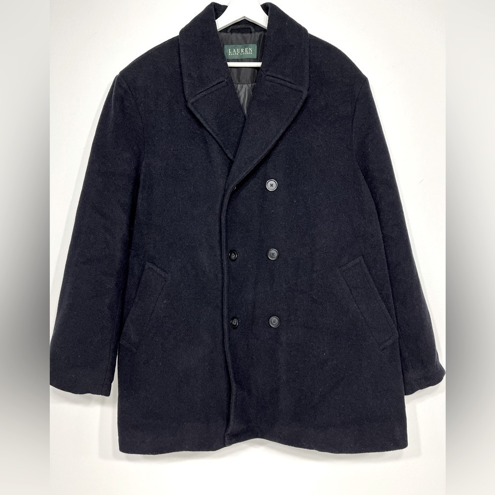 Lauren by Ralph Lauren double breasted wool blend black coat size 48R